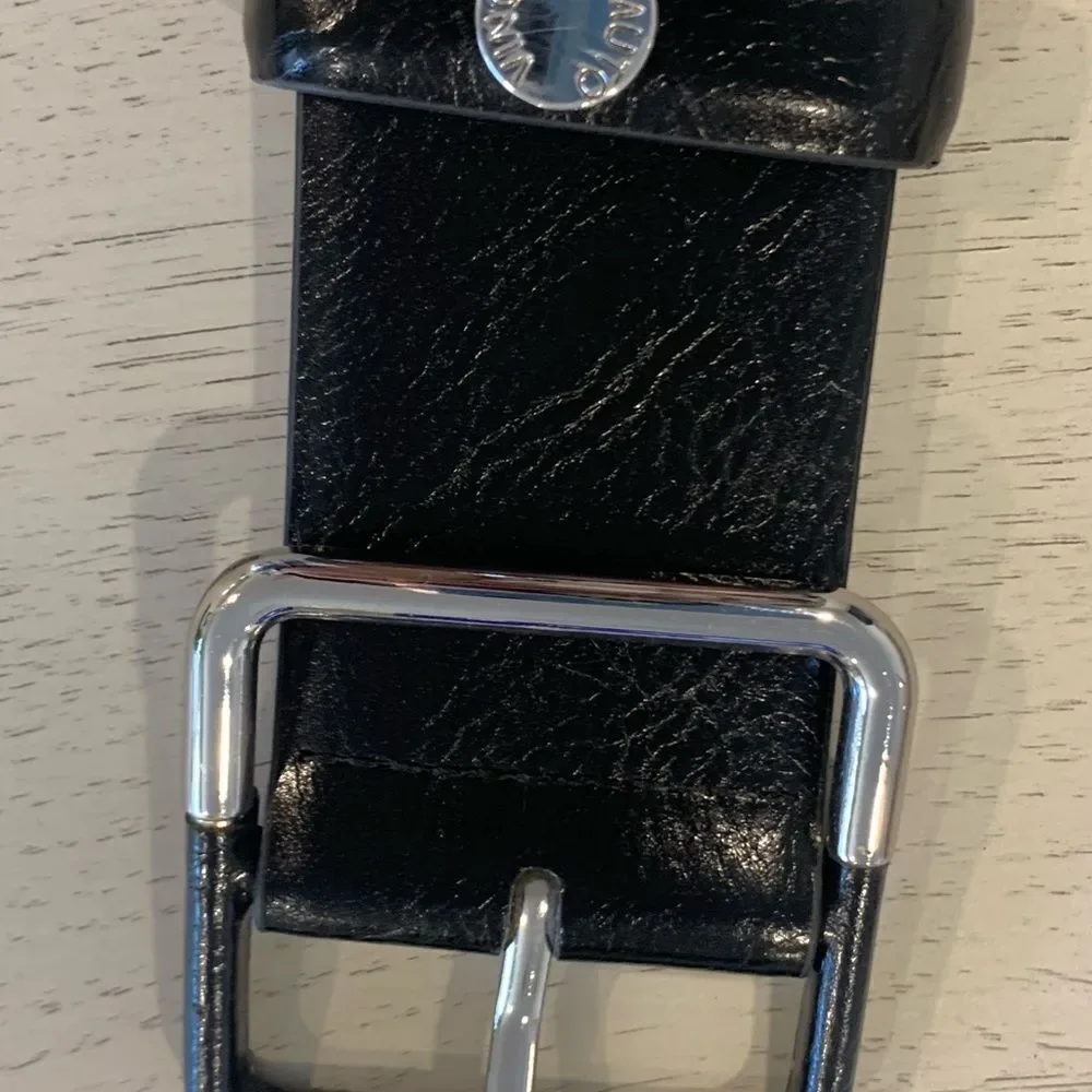 Vince Camuto Black Leather Belt with Silver Buckle NWOT